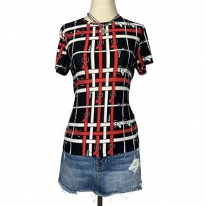 Vintage Y2K Plaid Belt Buckle Design Top Womens S/M Grunge Edgy Indie